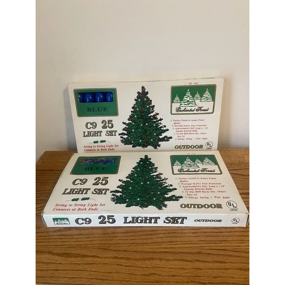 (2) Enchanted Forest 25-Light Set C9 Ceramic Bulbs Vtg Christmas BLUE New Outdoo